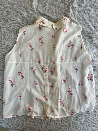Camisa Mango Flamingos - Blanca