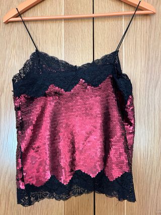 Blusa de tirantes lentejuelas rojo-negro