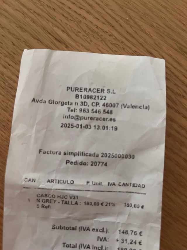 Casco moto HJC V31 Gris Talla S. Nuevo!