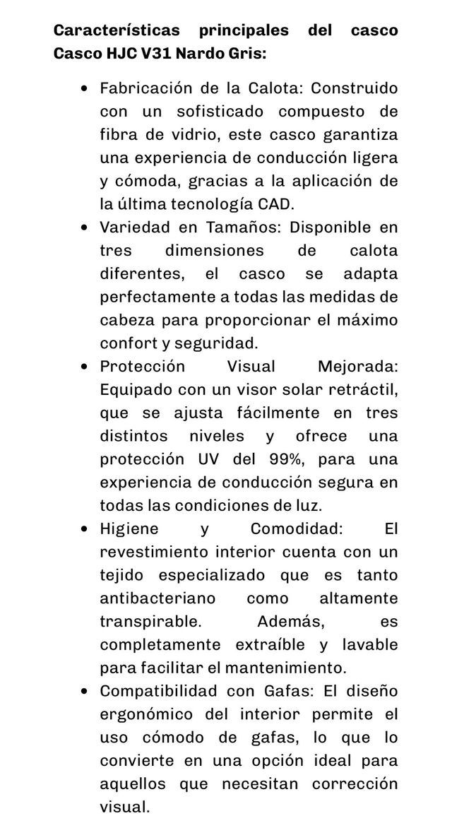 Casco moto HJC V31 Gris Talla S. Nuevo!