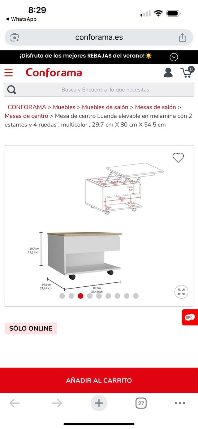Mesa centro elevable Luanda - marrón y blanco