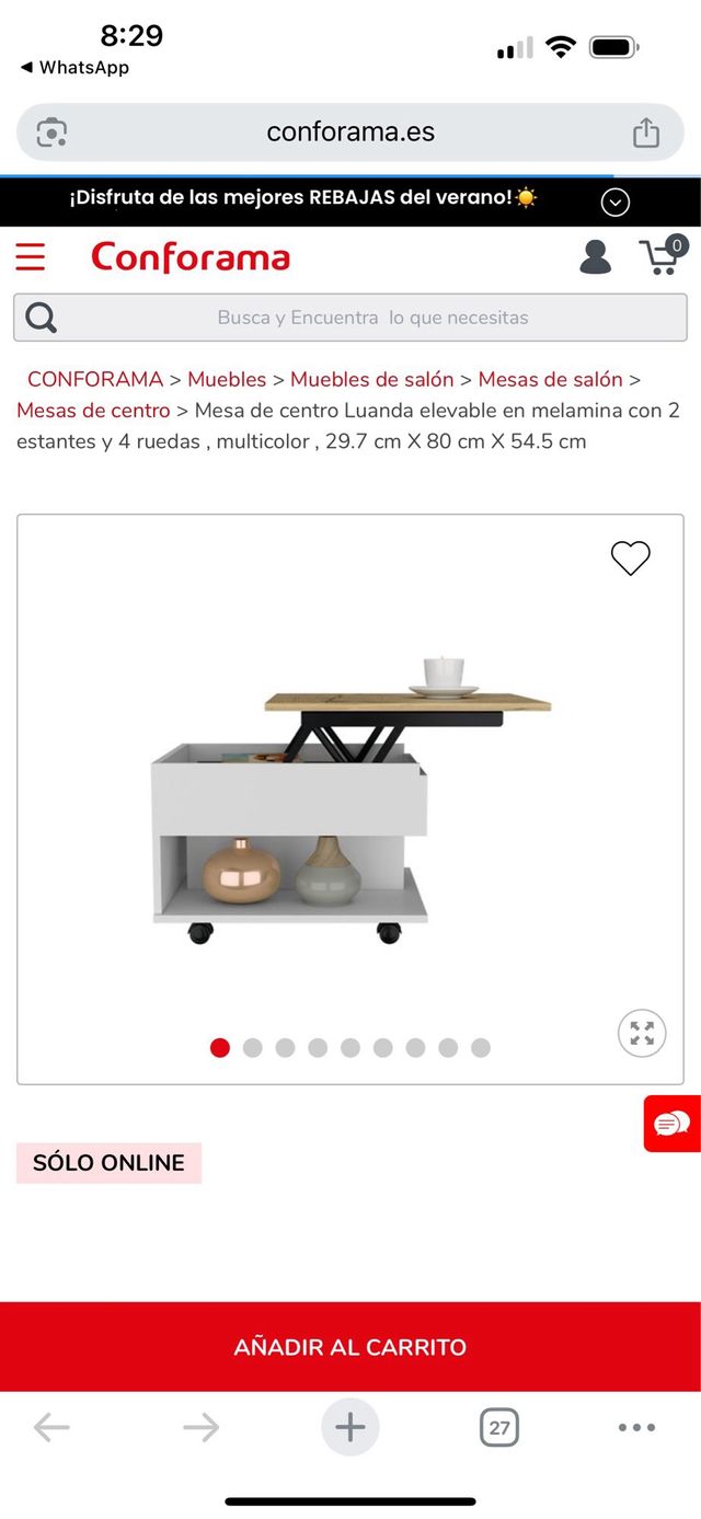 Mesa centro elevable Luanda - marrón y blanco