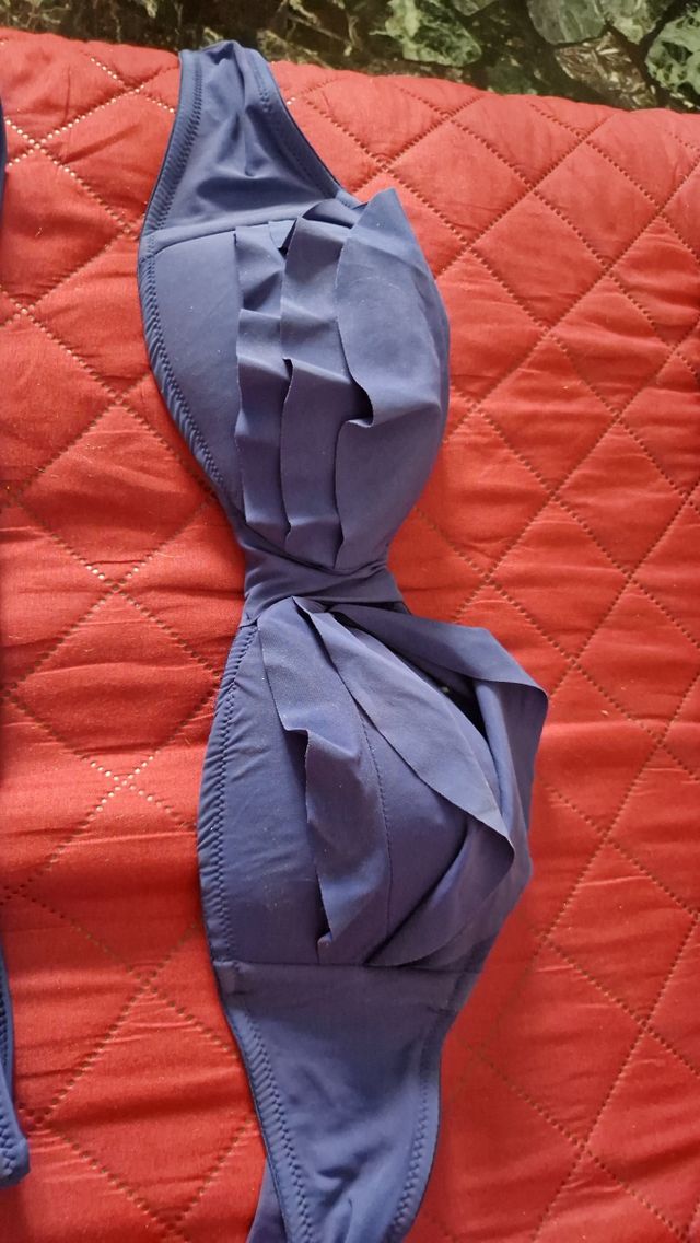 Bikini blu avuo - fascia e slip con volant