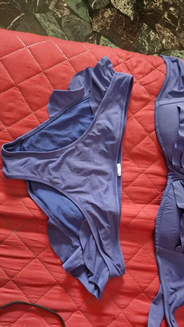 Bikini blu avuo - fascia e slip con volant