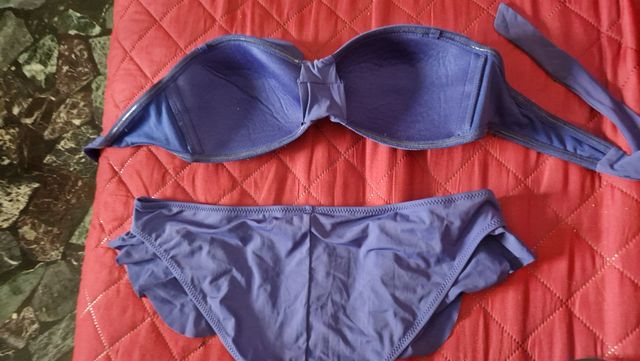 Bikini blu avuo - fascia e slip con volant