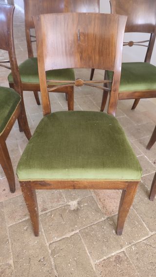 6 Sedie in noce massello in stile Luigi Filippo