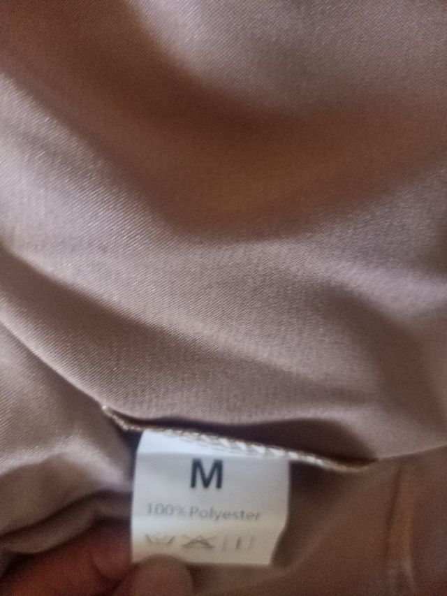 Blusa beige satin, manga larga, color champan