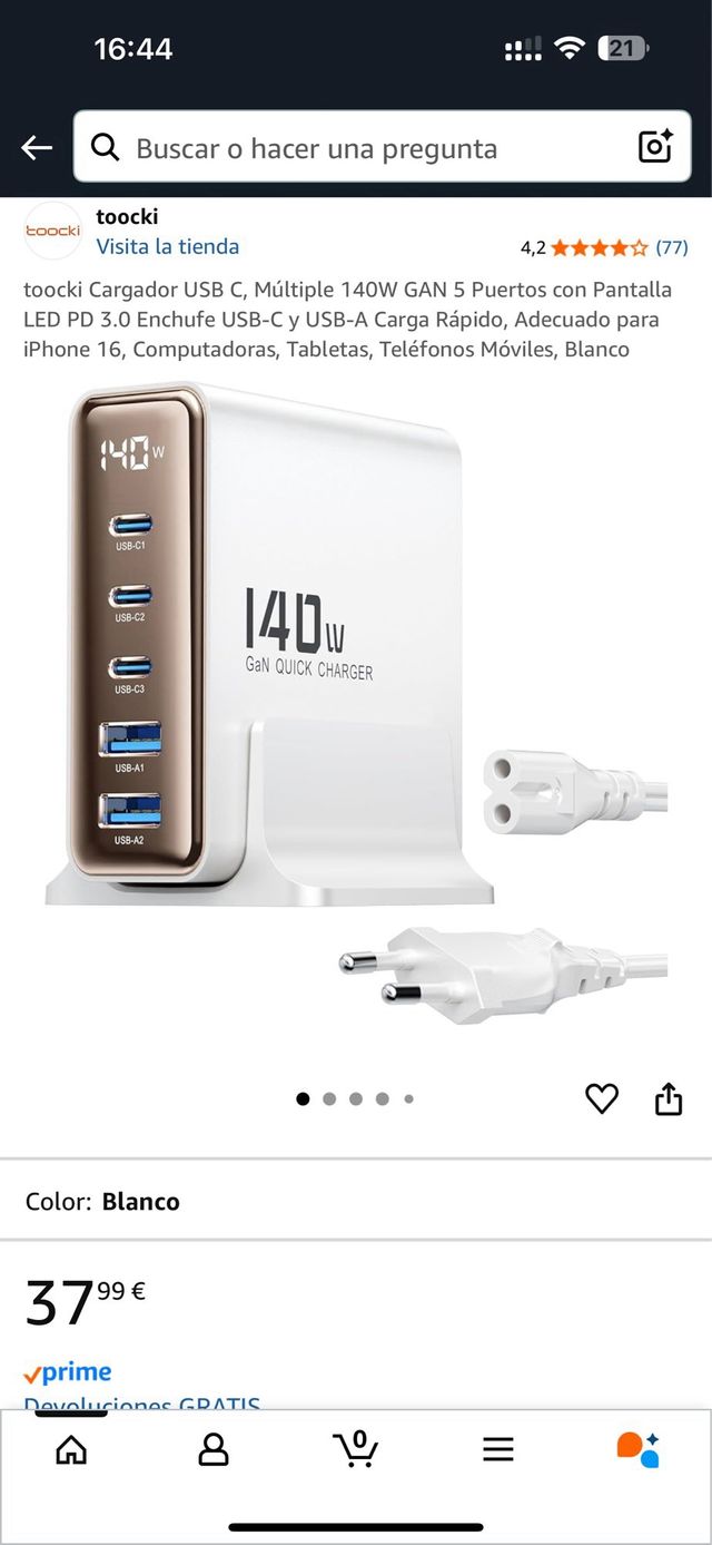 Cargador GAN 140w - 5 puertos USB