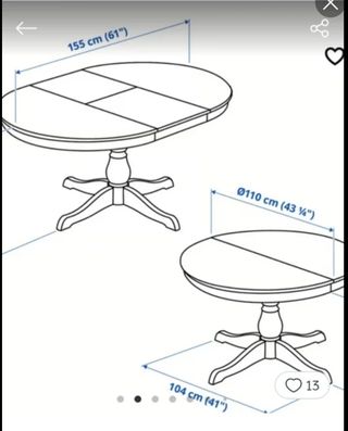 Mesa redonda Ikea 110cm blanca extensible