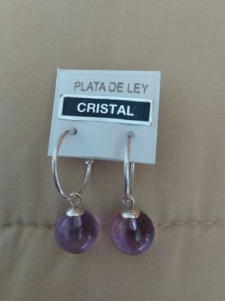 Pendientes Plata Ley Cristal Morado