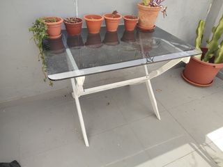 Mesa cristal y teca - exterior
