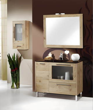 Mueble baño madera 100 lavabo extrafino y espejo