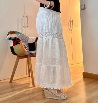 Maxifalda blanca algodón estilo ibicenco – M
