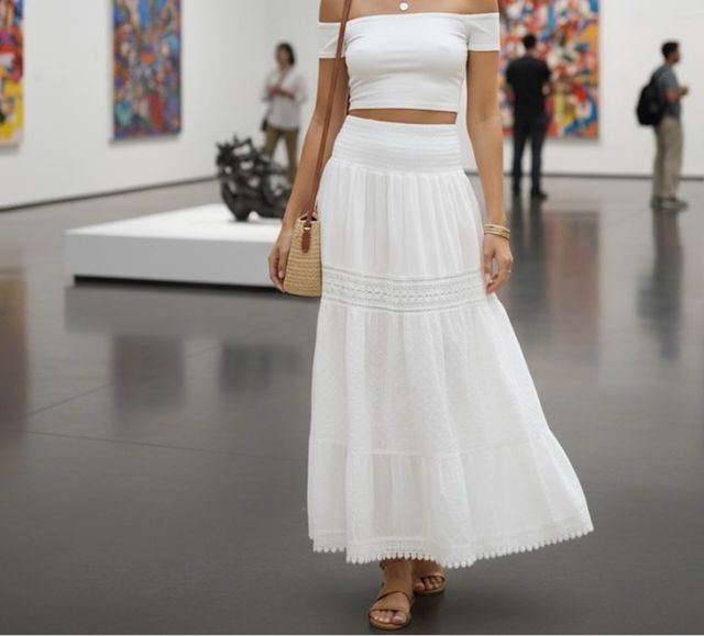 Maxifalda blanca algodón estilo ibicenco – M