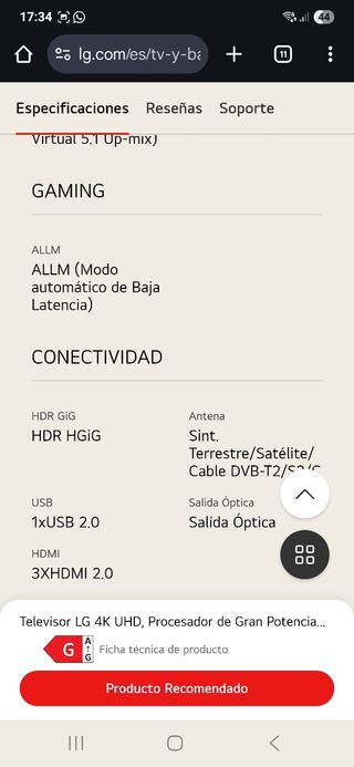 TV LG 50" UQ75006LF negra