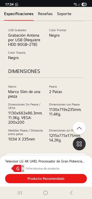 TV LG 50" UQ75006LF negra