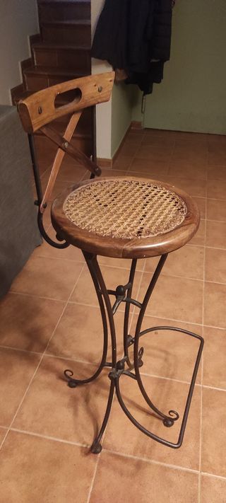 Taburete madera hierro forjado plegable 