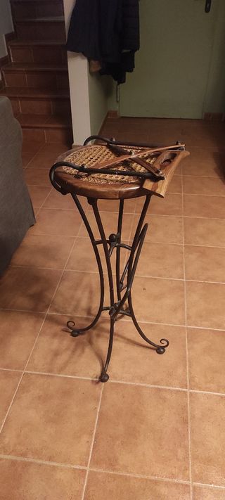 Taburete madera hierro forjado plegable 