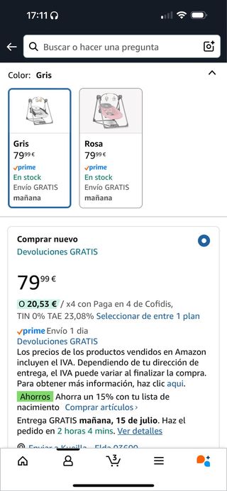 Hamaca electrica de bebe