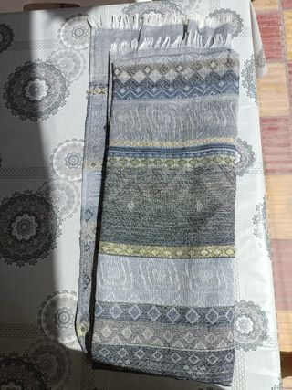 Pañuelo foulard azul, gris y dorado