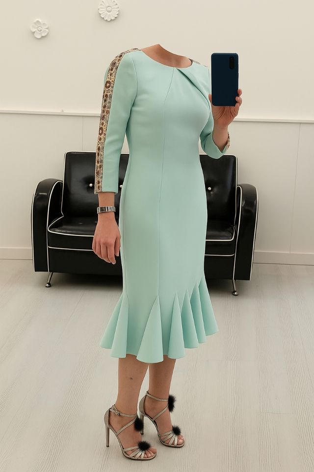 Vestido invitada- midi - verde agua - Talla 40 M/L