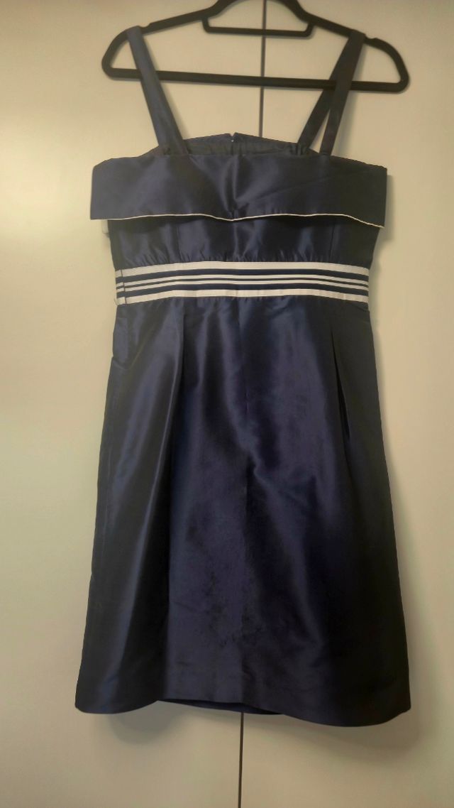 Vestido azul marino - Lazo blanco ralla azul