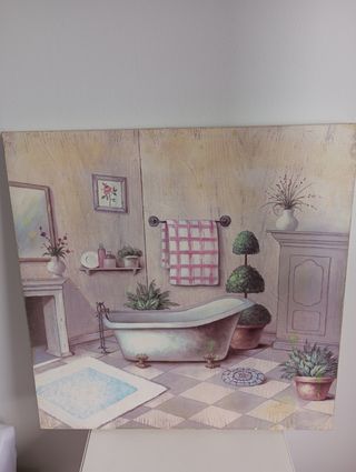 Cuadro vintage baño - papel/madera