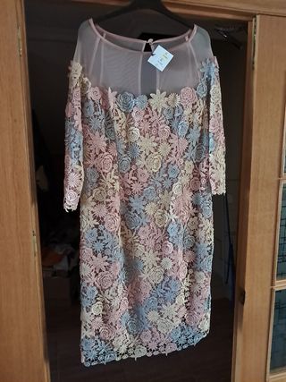 Vestido encaje midi multicolor