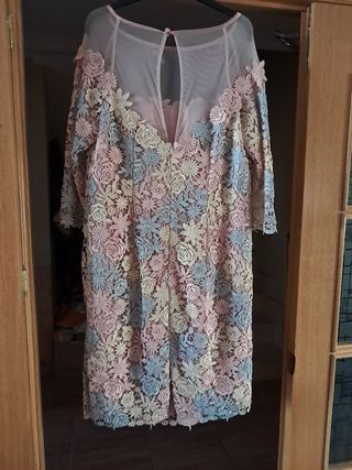 Vestido encaje midi multicolor