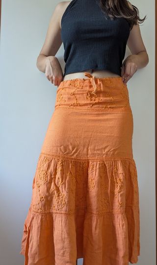 Gonna lunga / abito arancione in lino