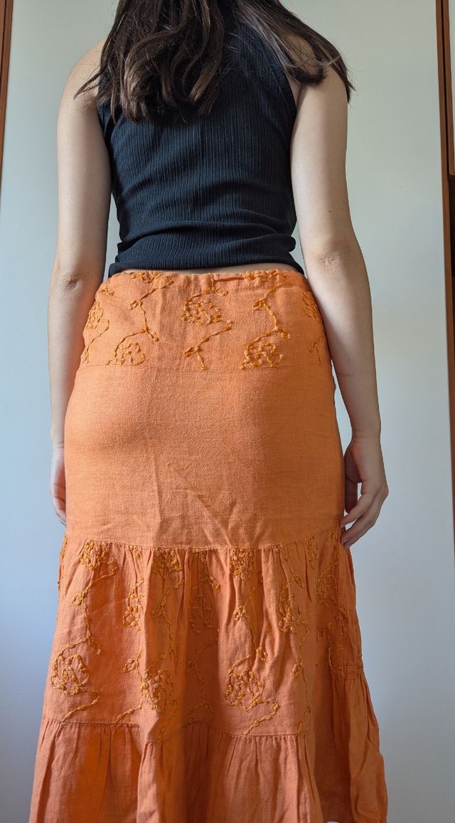 Gonna lunga / abito arancione in lino