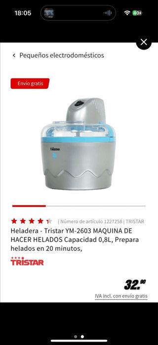 Tristar YM-2603: Heladera de helados