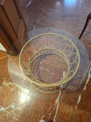 Mesita mimbre cristal vintage