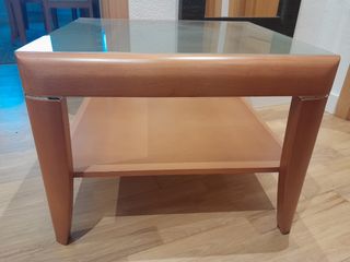 Mesa centro cristal madera
