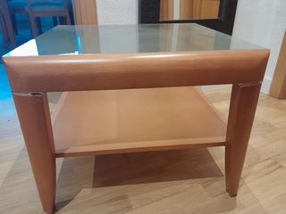 Mesa centro cristal madera