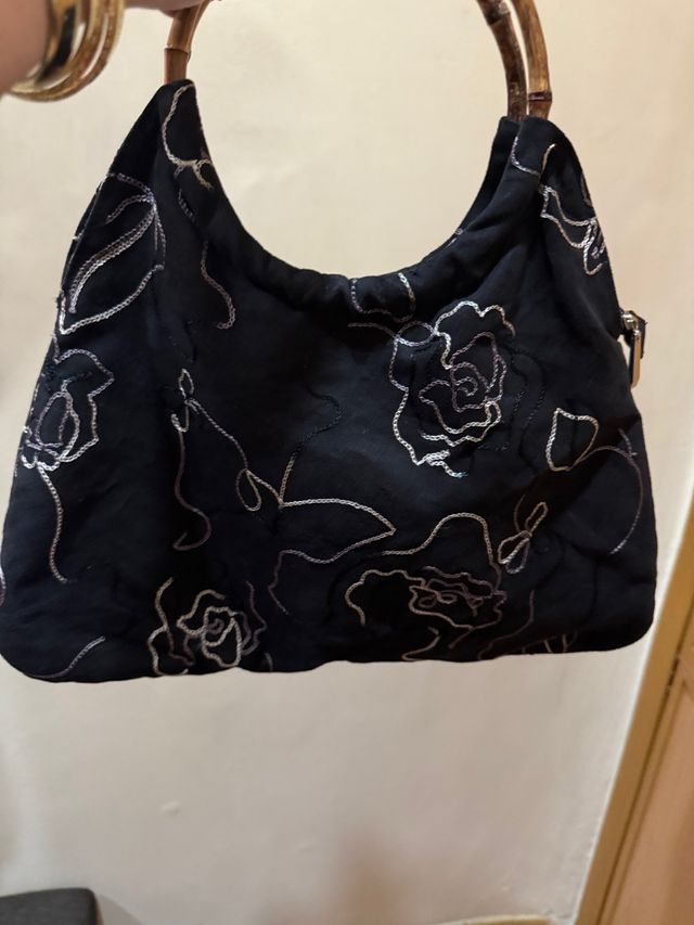 Bolso negro antelina - Flores