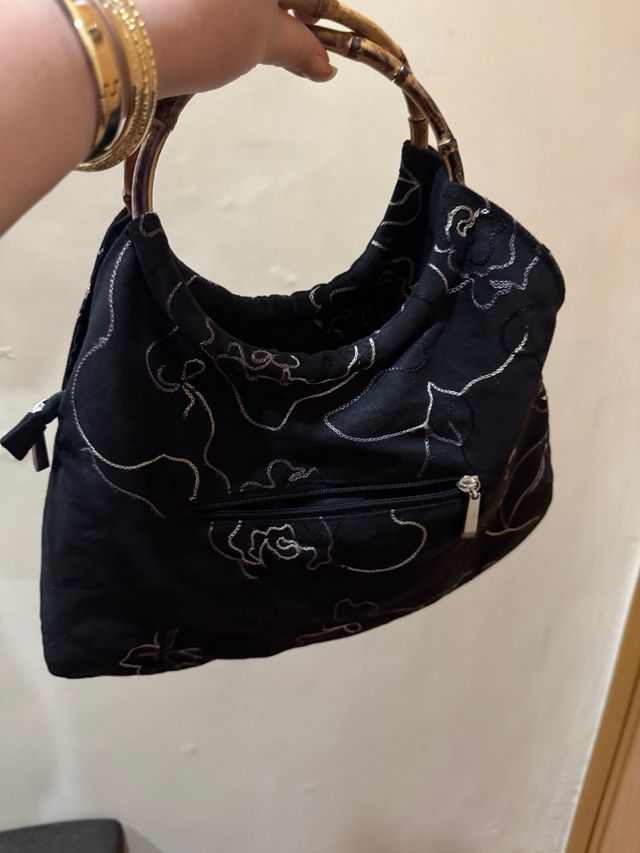 Bolso negro antelina - Flores