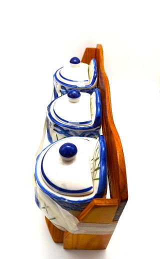 Set 3 portaspezie ceramica blu-bianco