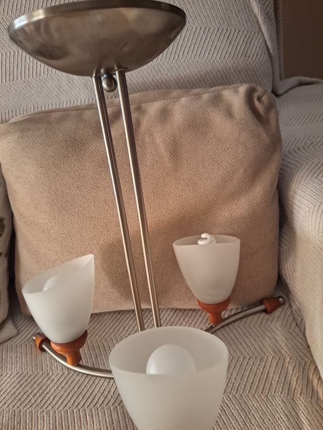 Lámpara 3 brazos - Acero y madera