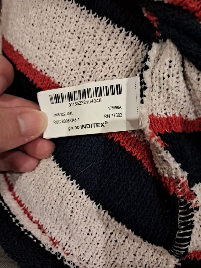 Vestido rayas beige, rojo y azul marino 