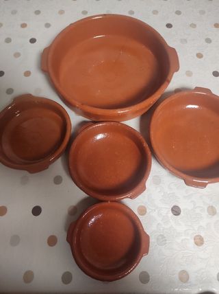 Cazuelas barro varios tamaños - Juego 5 piezas