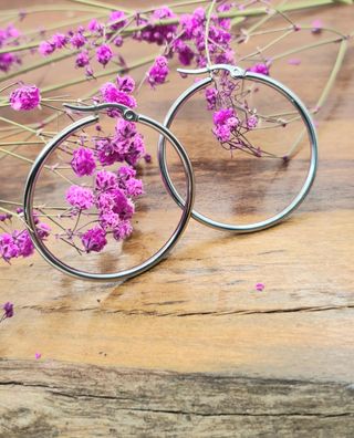 Aros Plateados 4cm - Acero Inoxidable