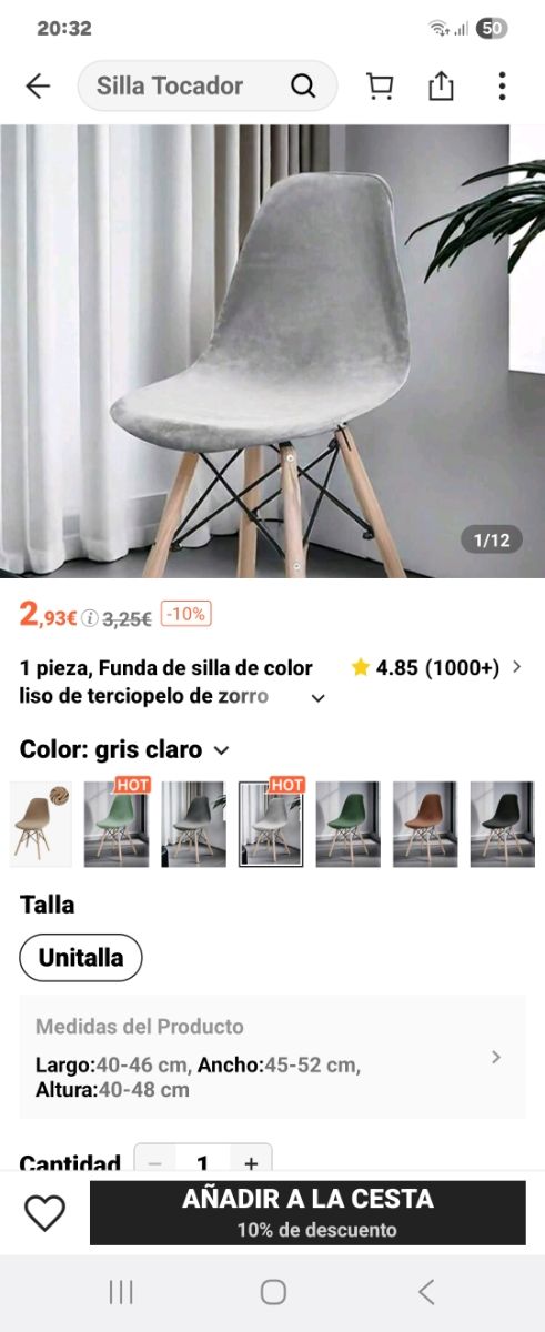 Funda Silla Tocador Gris - Terciopelo