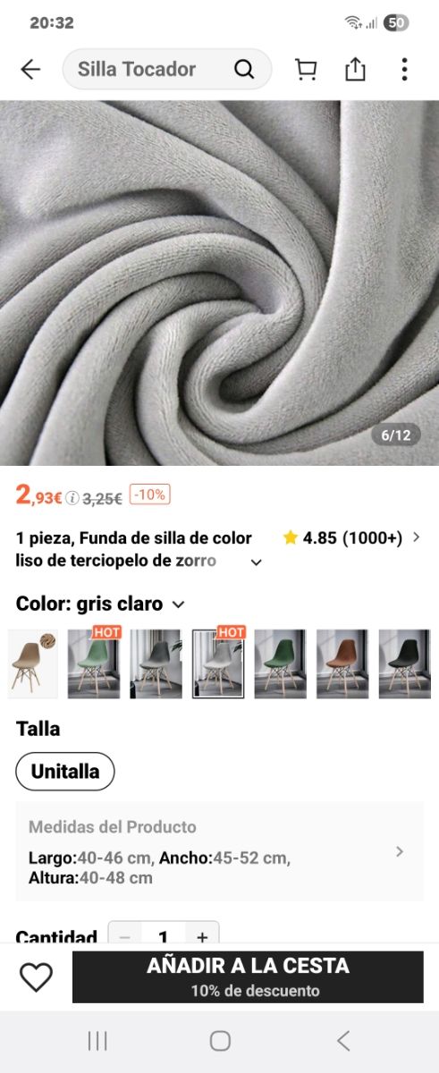 Funda Silla Tocador Gris - Terciopelo