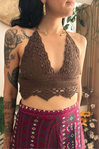 Top crochet boho marrón - Talla S