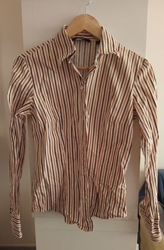 Blusa Zara Basic rayas beige-marrón M