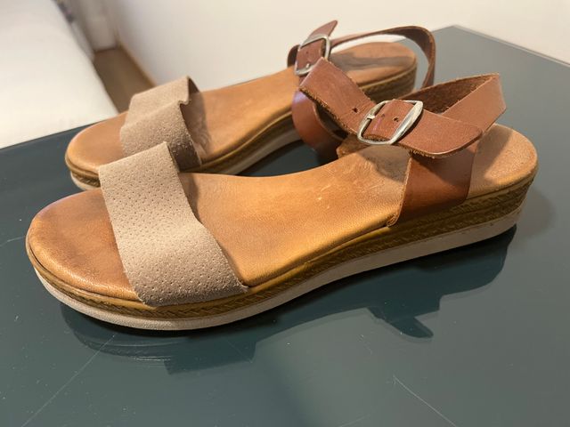 Sandalias Visanze piel beige-marrón