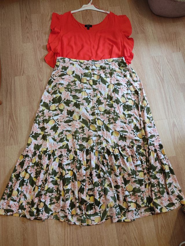 Falda larga estampada limones. Talla L/XL