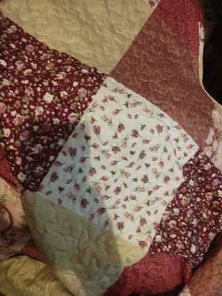 Colcha patchwork matrimonio reversible rosa-morada