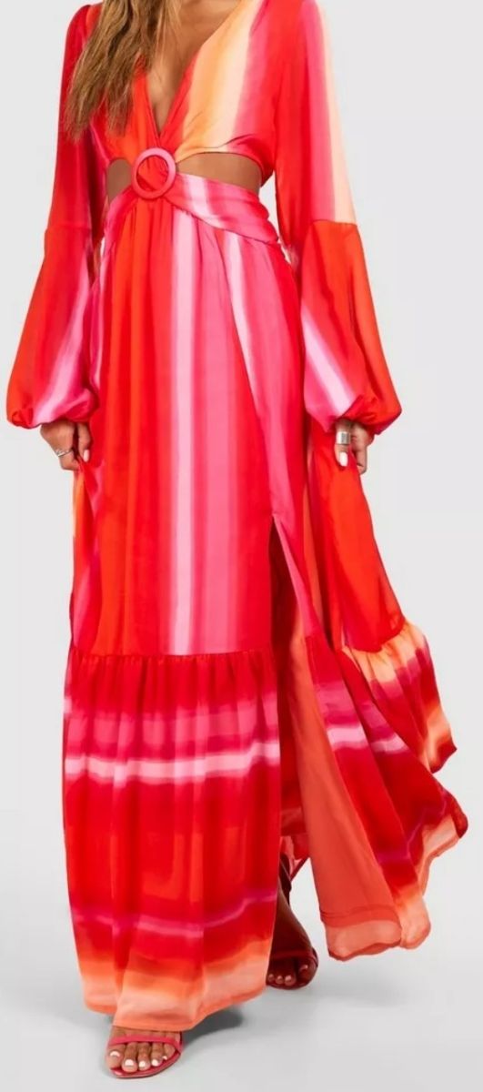 Vestido largo coral naranja y rosa